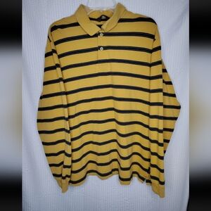Eddie Bauer Vintage Y2K Rugby Shirt Preppy Long Sleeve Black Yellow Size XL